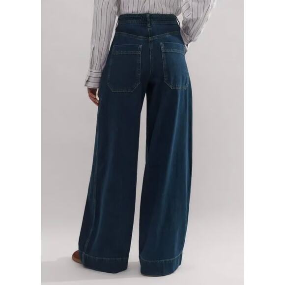 ME+EM Soft Denim Pleated Pants Mid Wash Jean Denim Trousers 2 Wide Leg High - Picture 4 of 13